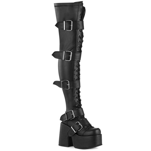 Demonia Camel-305 Stretch Vegan Bőr Női Térdig Érő Csizma Fekete | QEIX-Ⅹ