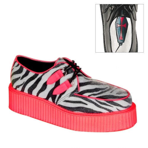 Demonia V-CREEPER-507UV Zebra Fur-UV Férfi Creeper Cipő Piros | ZEGW-Ⅲ