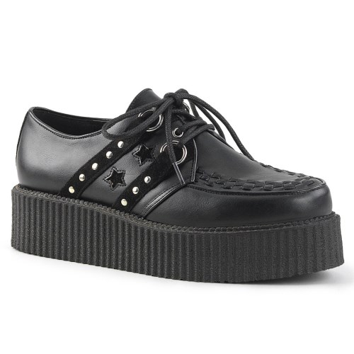 Demonia V-CREEPER-538 Vegan Bőr-Velúr Férfi Creeper Cipő Fekete | BSJU-Ⅴ