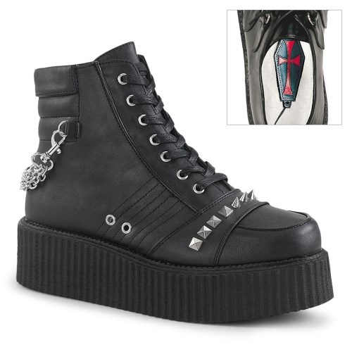 Demonia V-CREEPER-565 Vegan Bőr Női Creeper Cipő Fekete | QJAD-Ⅱ
