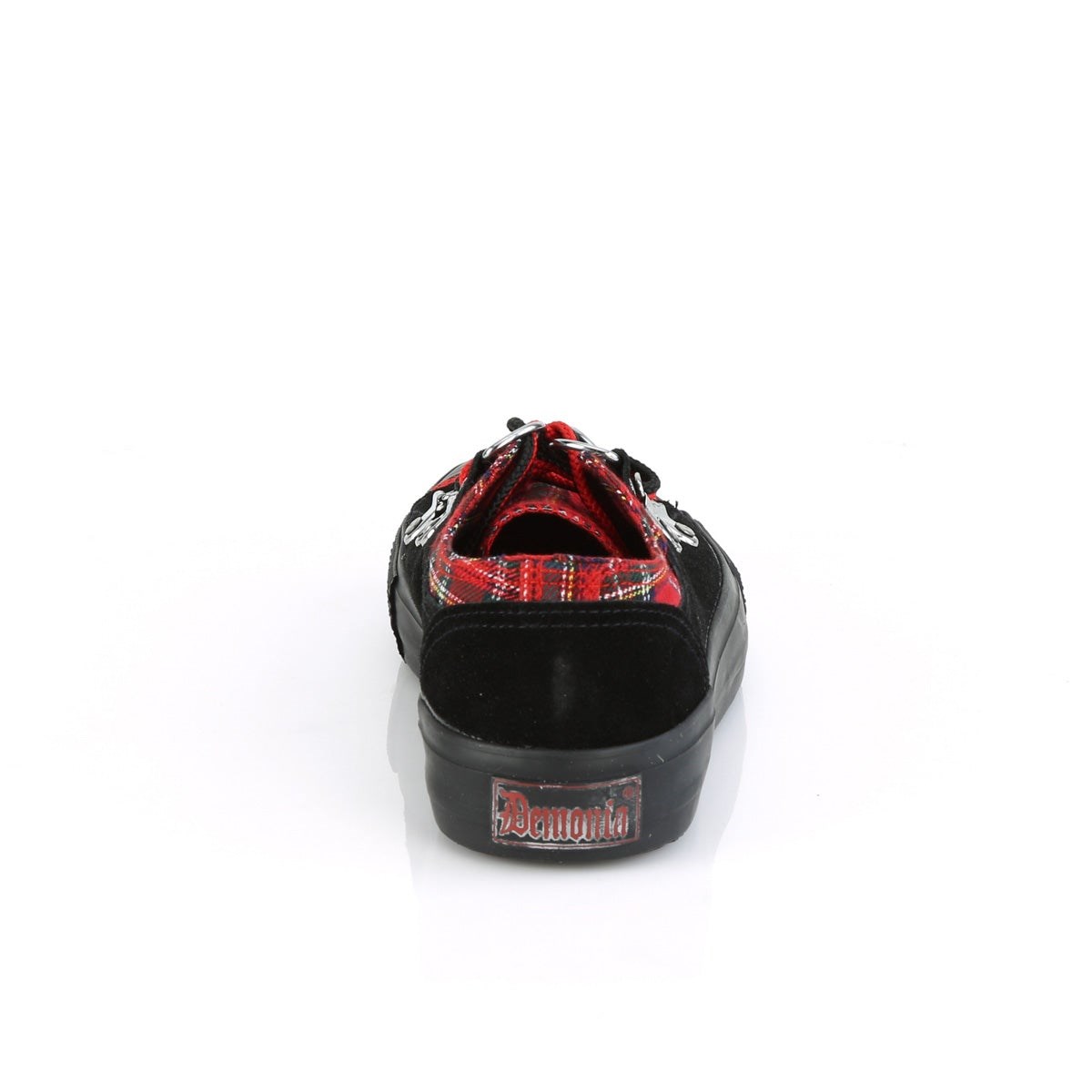 Demonia Deviant-05 Velúr Plaid Női Sneakers Fekete Piros | QFKW-Ⅳ