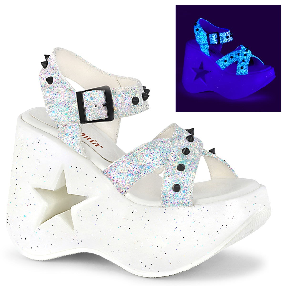 Demonia Dynamite-02 Glitter Női Platform Szandál Fehér | XOER-Ⅻ
