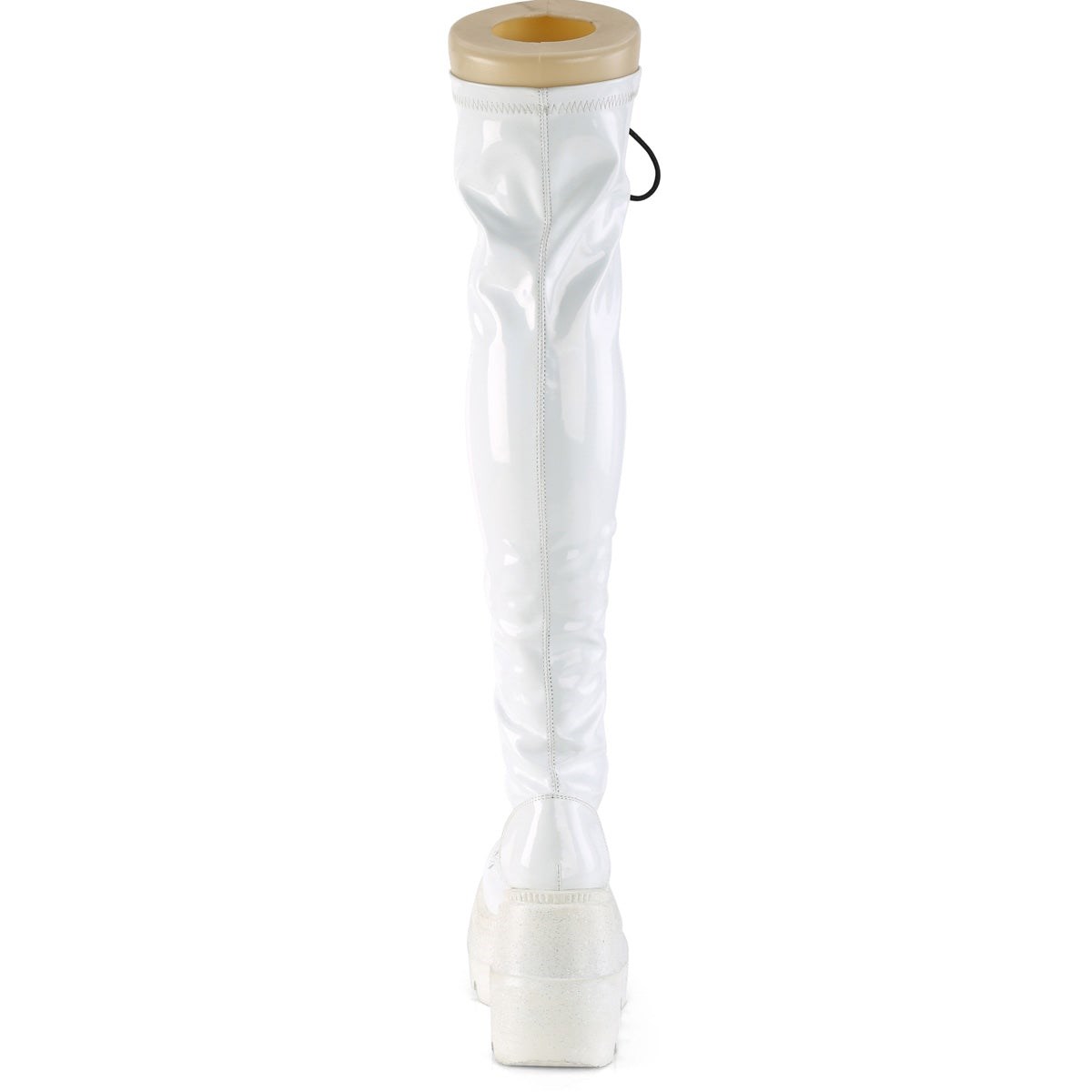 Demonia Shaker-374 Hologram Stretch Lakkbőr Női Térd Feletti Csizma Fehér | VWAR-Ⅴ