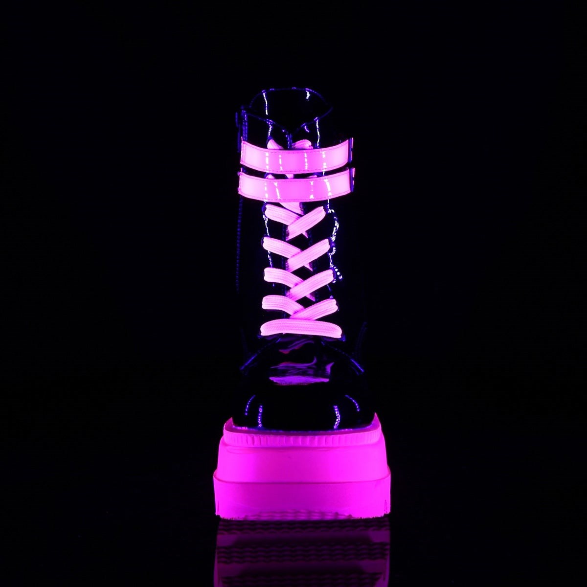 Demonia Shaker-52 Lakkbőr-UV Neon Női Bokacsizma Fekete Rózsaszín | TZVK-Ⅳ