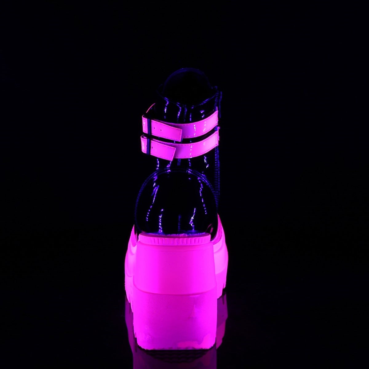 Demonia Shaker-52 Lakkbőr-UV Neon Női Bokacsizma Fekete Rózsaszín | TZVK-Ⅳ