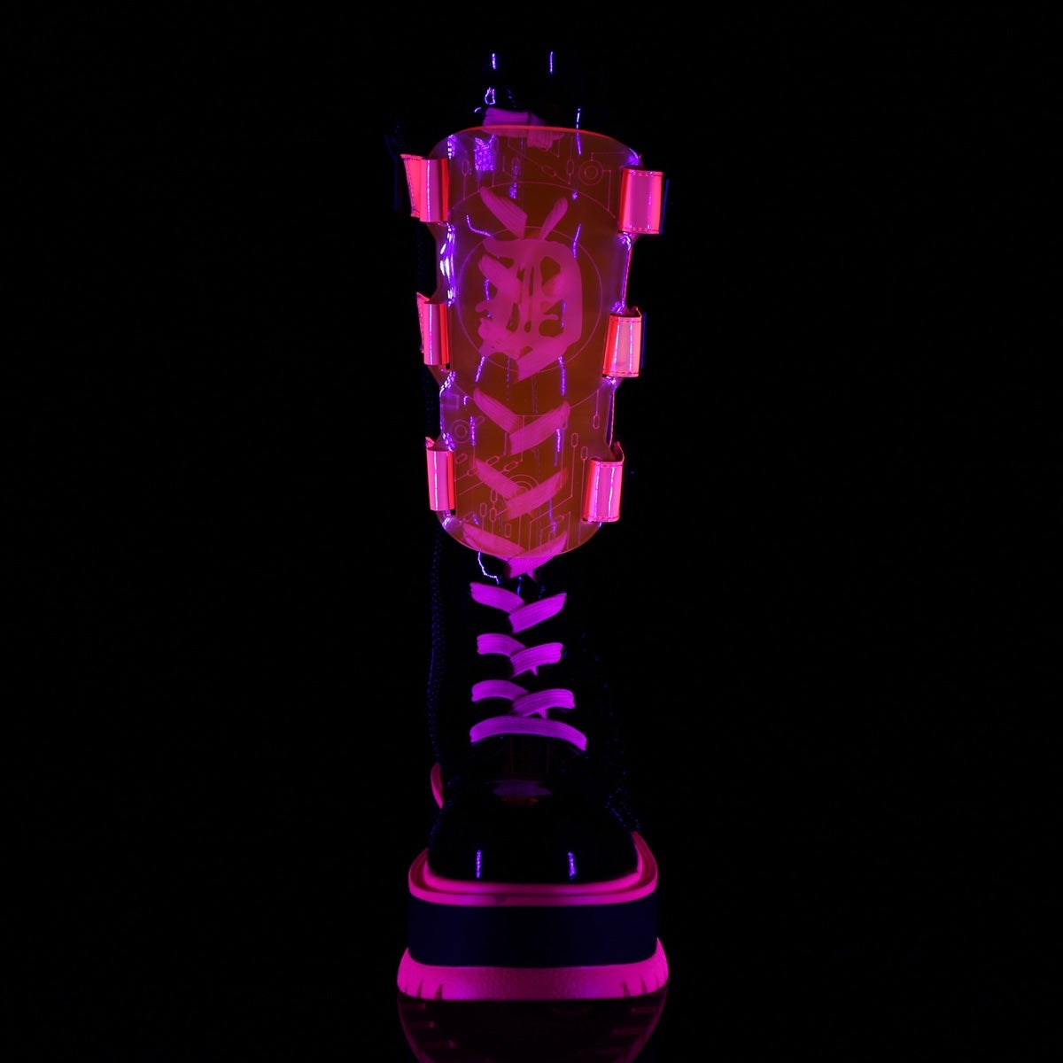 Demonia Slacker-156 Lakkbőr-UV Neon Női Bokacsizma Rózsaszín Fekete | IMFU-Ⅺ