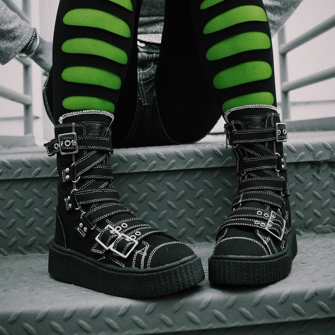 Demonia Sneeker-318 Vászon Női Sneakers Fekete | HKAR-Ⅳ