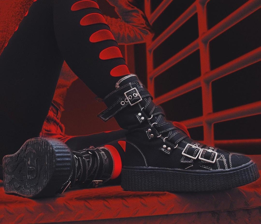 Demonia Sneeker-318 Vászon Női Sneakers Fekete | HKAR-Ⅳ