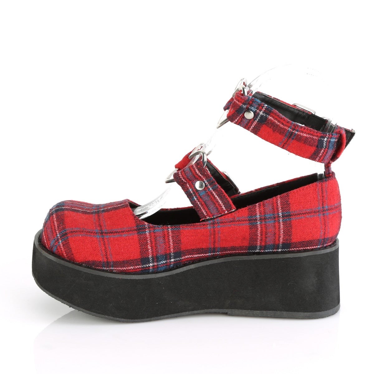 Demonia Sprite-02 Plaid Fabric Női Mary Jane Cipő Piros | TWBX-Ⅶ