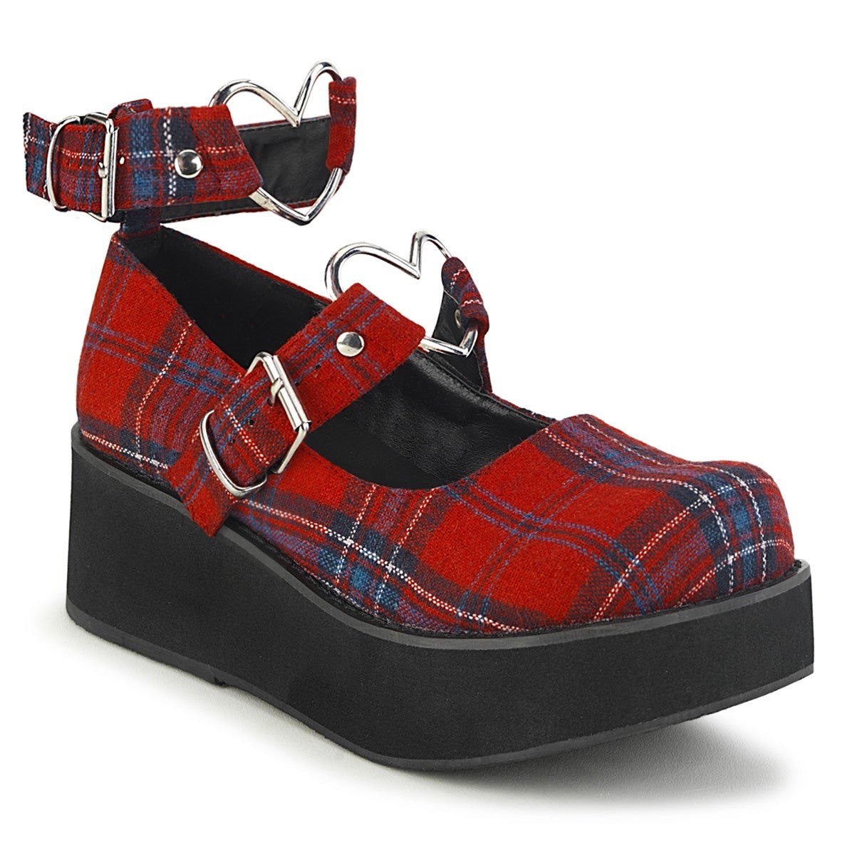 Demonia Sprite-02 Plaid Fabric Női Mary Jane Cipő Piros | TWBX-Ⅶ