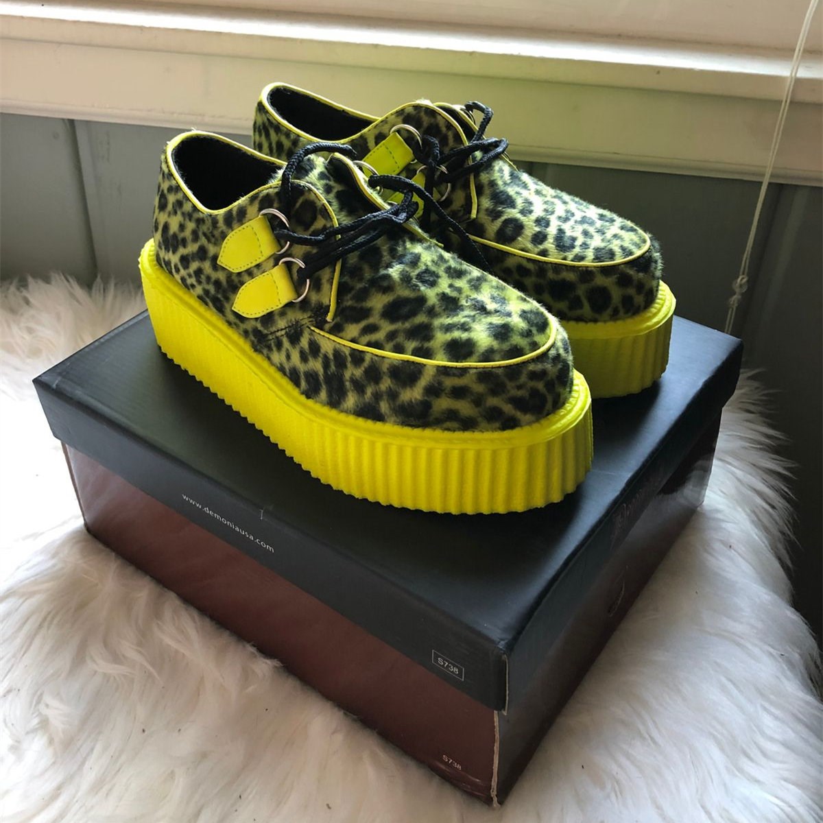 Demonia V-CREEPER-507UV Cheetah Fur-UV Női Creeper Cipő Citrom | EUVP-Ⅸ
