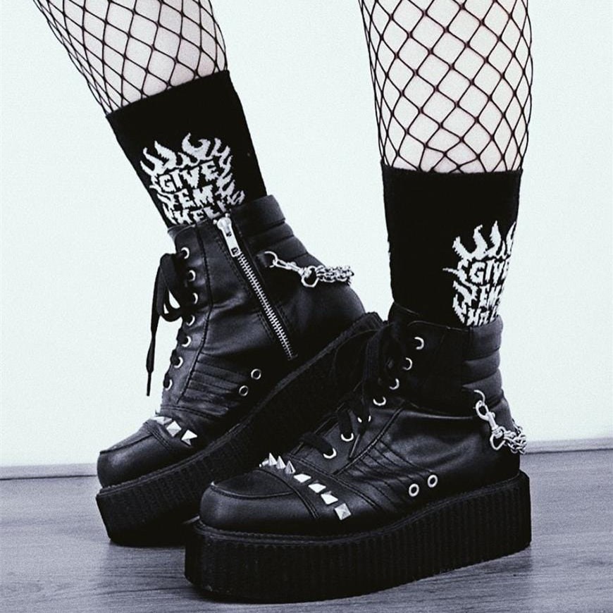 Demonia V-CREEPER-565 Vegan Bőr Női Creeper Cipő Fekete | QJAD-Ⅱ
