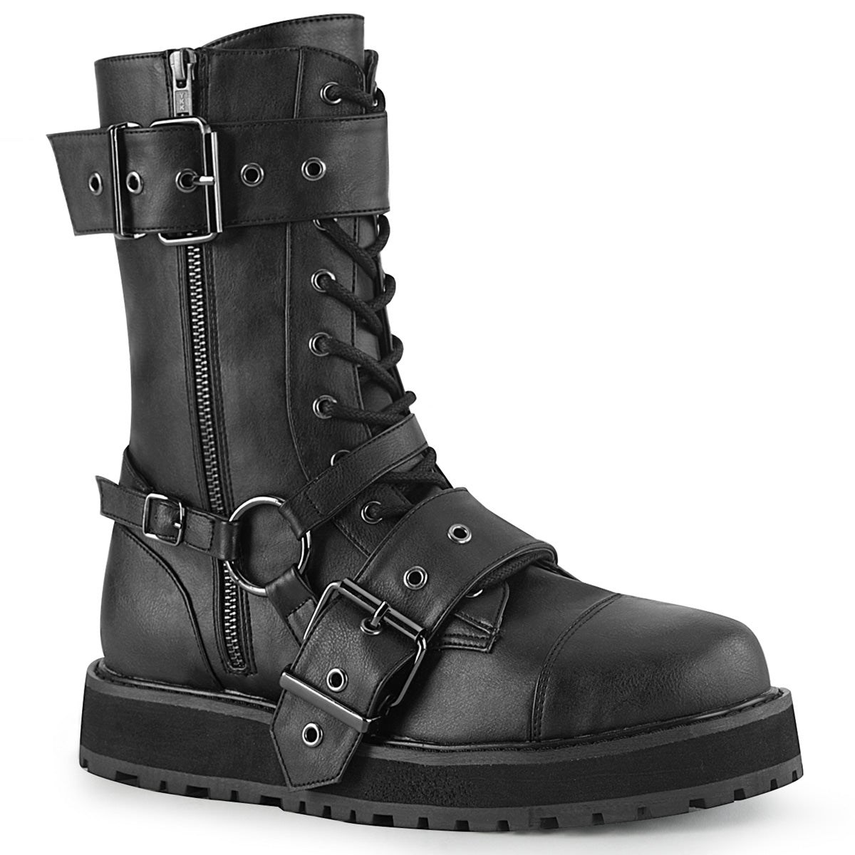 Demonia Valor-220 Vegan Bőr Férfi Platform Csizma Fekete | MHJG-Ⅺ